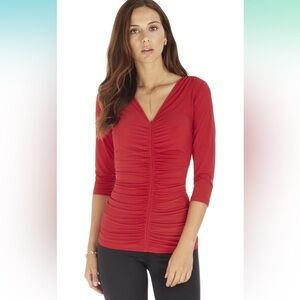 ECl New York Women’s 3/4 Sleeve Top with‎ Center Ruching, Scarlet Red, Size XL
